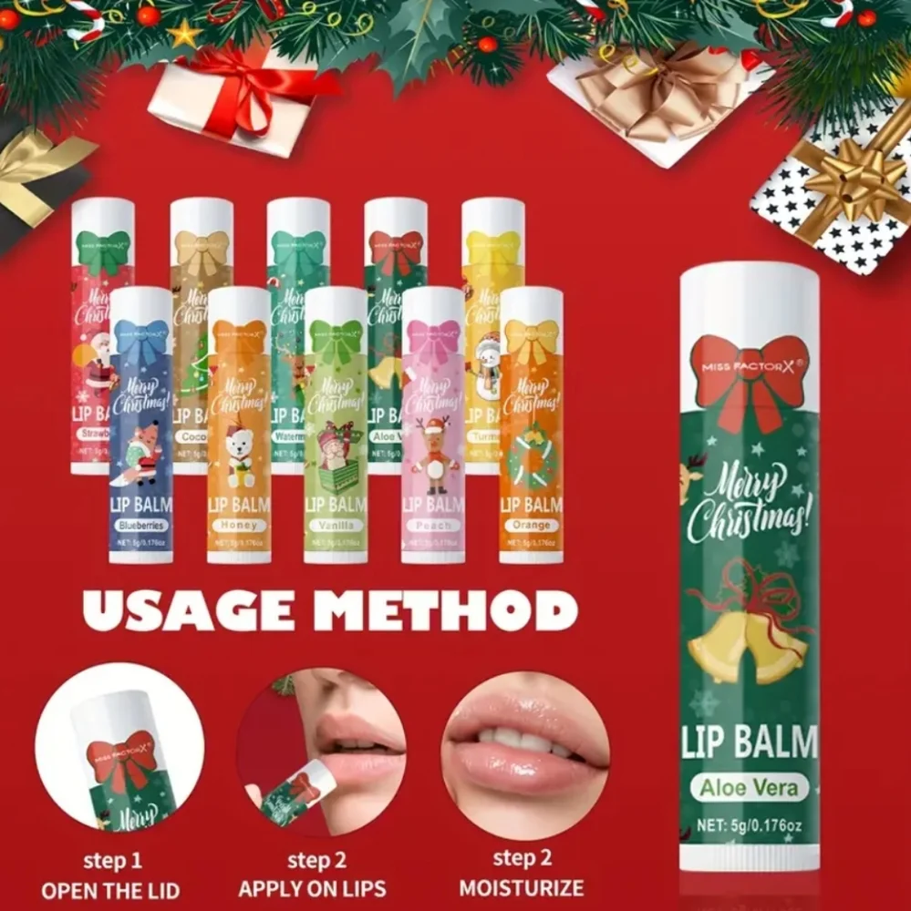 🆕️10 FESTIVE LIP BALM CHRISTMAS GIFT BOXED SET -  MULTI~FLAVOR COLLECTION☃️❄️🎅